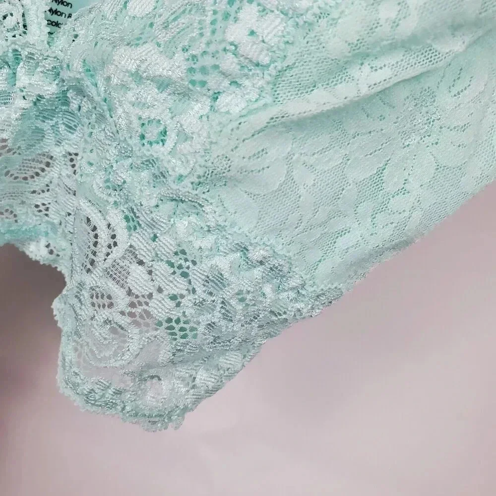 Women's SOMA Bralette Lace Plunge SZ XS Mint Green Teal Pastel Spring Ex Small - Picture 2 of 8